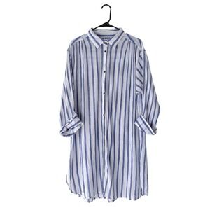 Leslie Fay Intimates Striped Button Up Long Sleeve Shirt Dress, One‎ Size